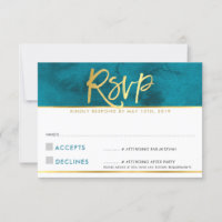 CARTE DE RÉPONSE RSVP script turquoise or bleu mod