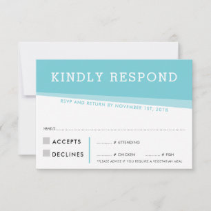 CARTE DE RÉPONSE RSVP simple moderne turquoise