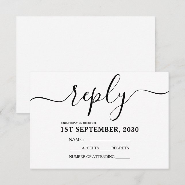 Carte de réponse RSVP simple noir et blanc (Devant / Derrière)