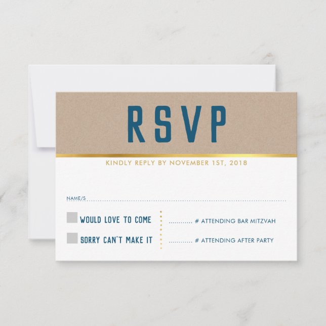CARTE DE RÉPONSE RSVP smart bold type or kraft ble (Devant)