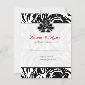 Carte de réponse RSVP Swirl Elegant Noir Blanc Rou