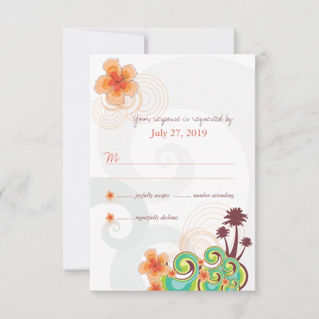 Carte de réponse RSVP Tropical Waves Orange Hibisc (Devant)