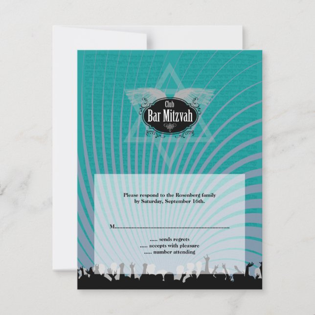 Carte de réponse RSVP Turquoise Club Bar Mitzvah N (Devant)