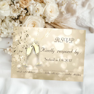 Carte de réponse RSVP Verres à vin confettis Bokeh