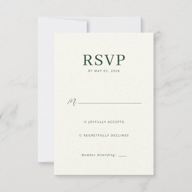 Carte de réponse RSVP Vert Élégant (Devant)