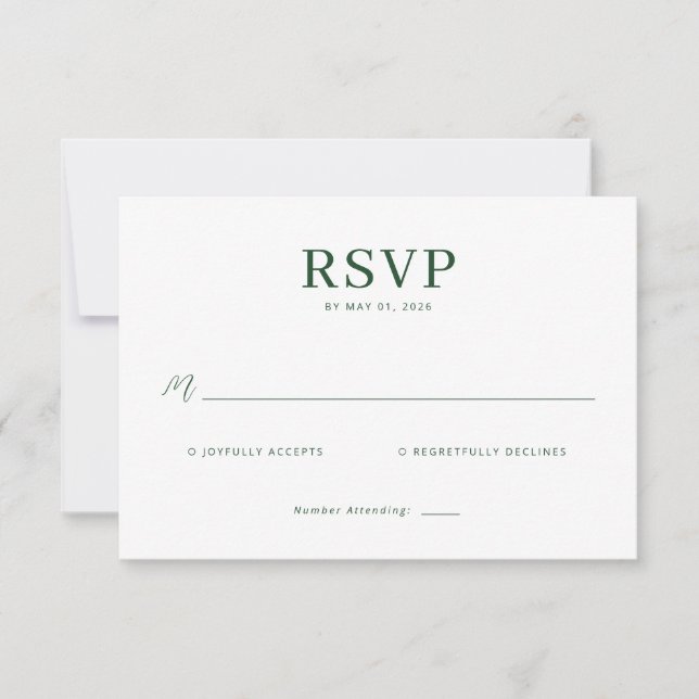 Carte de réponse RSVP Vert Élégant (Devant)