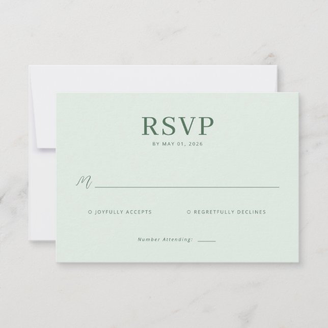 Carte de réponse RSVP Vert Pastel Calme (Devant)