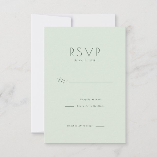 Carte de réponse RSVP Vert pastel élégant (Devant)
