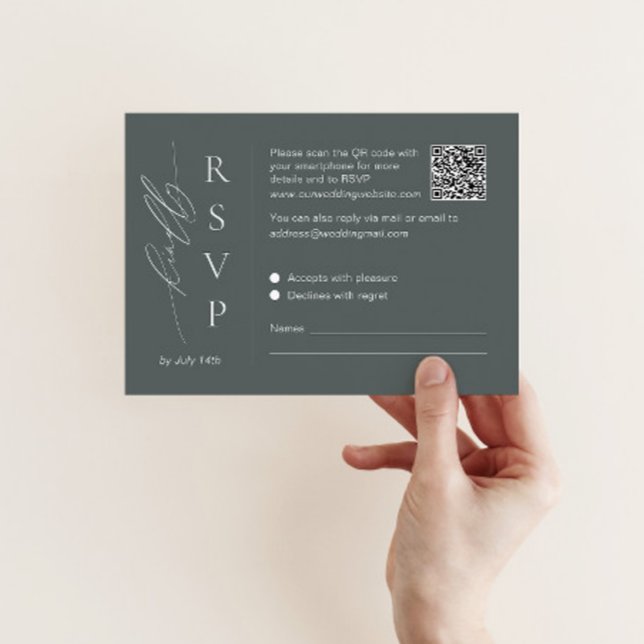 Carte de réponse RSVP verte sauge avec code QR et  (Créateur téléchargé)