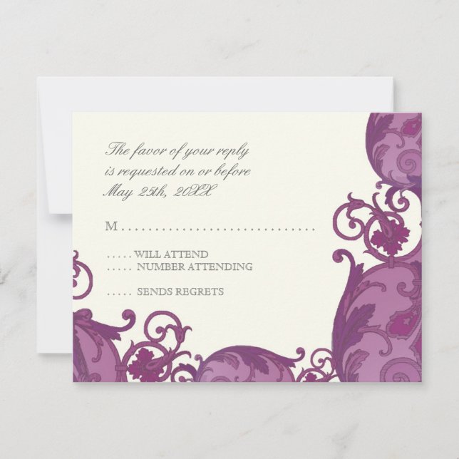 Carte de réponse RSVP Victoria Swirl - Plum violet (Devant)