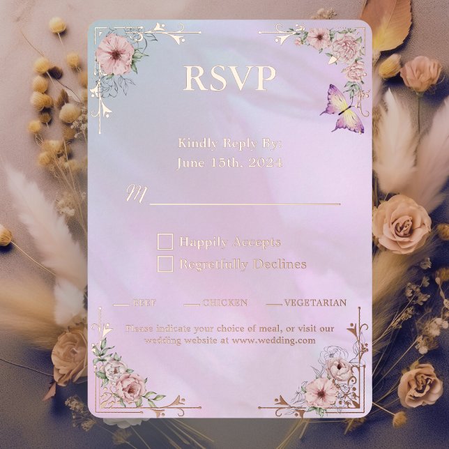 Carte de réponse RSVP vintage Perceau Peony (Créateur téléchargé)