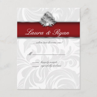 Carte de réponse RSVP Xmas Leaf Elegant Argent Rou