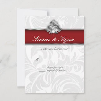 Carte de réponse RSVP Xmas Leaf Elegant Red Silver