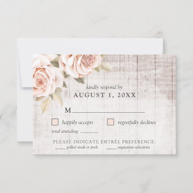 Carte de réponse Rustic Wood & Romantic Roses Shab (Devant)