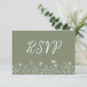 Carte de réponse Rustique Boho Fleur de Sages Vert