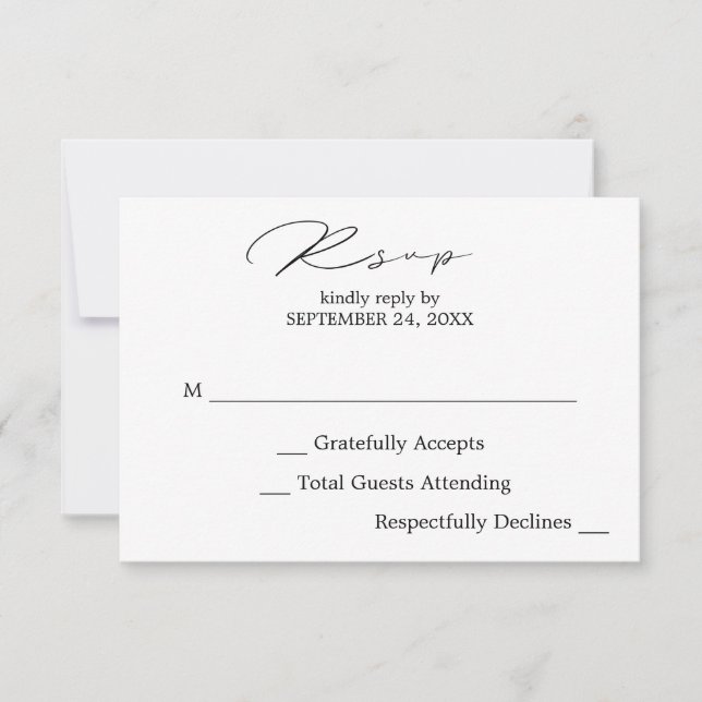 Carte de réponse sans repas en calligraphie noir e (Devant)