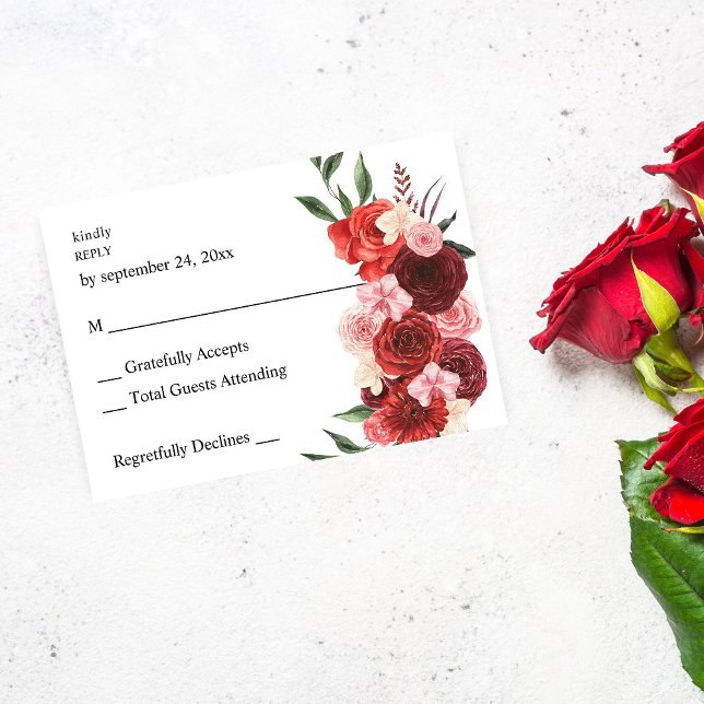 Carte de réponse sans repas Fleurs rouges (Créateur téléchargé)