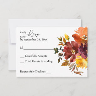 Carte de réponse sans repas Floral automnal Orange
