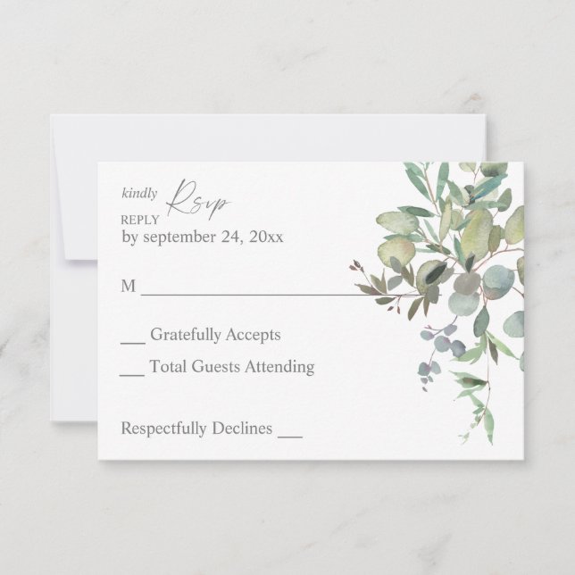Carte de réponse sans repas Rustic Eucalyptus Gree (Devant)
