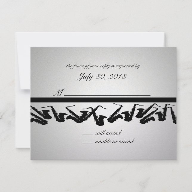 Carte de réponse Silver et Black Saxophone (Devant)