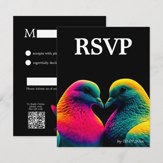 🌈  Carte de réponse simple avec QR Code Colombes  (Devant / Derrière)