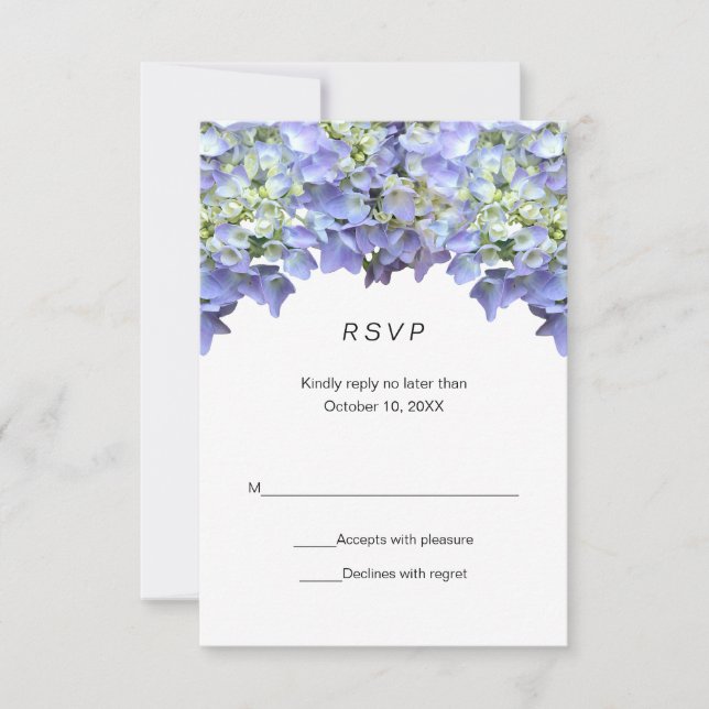 Carte de réponse simple pour mariage aux hortensia (Devant)