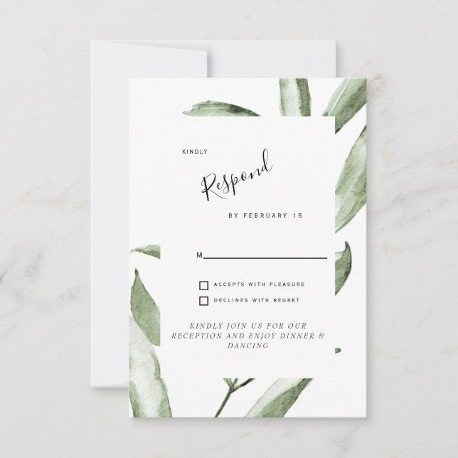Carte de réponse simple pour mariage avec feuillag (Devant)