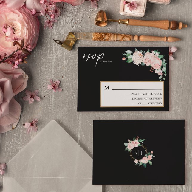 Carte de réponse simple pour mariage floral rose e (Créateur téléchargé)