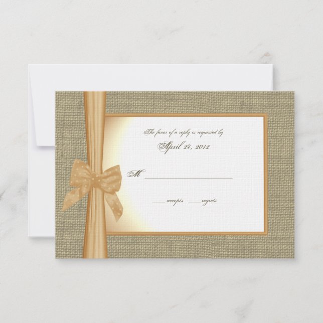 Carte de réponse Sunset Orange Burlap et Bow (Devant)