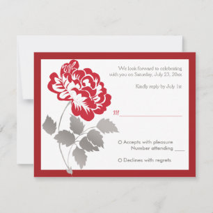 Carte de réponse Taupe, Blanc, Paeonia Red