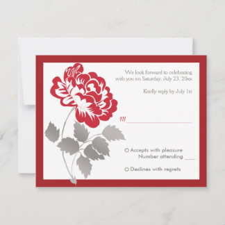Carte de réponse Taupe, Blanc, Paeonia Red