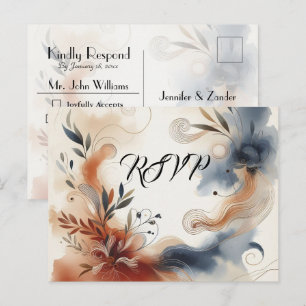Carte de réponse Terracotta Twilight et Navy Bloom
