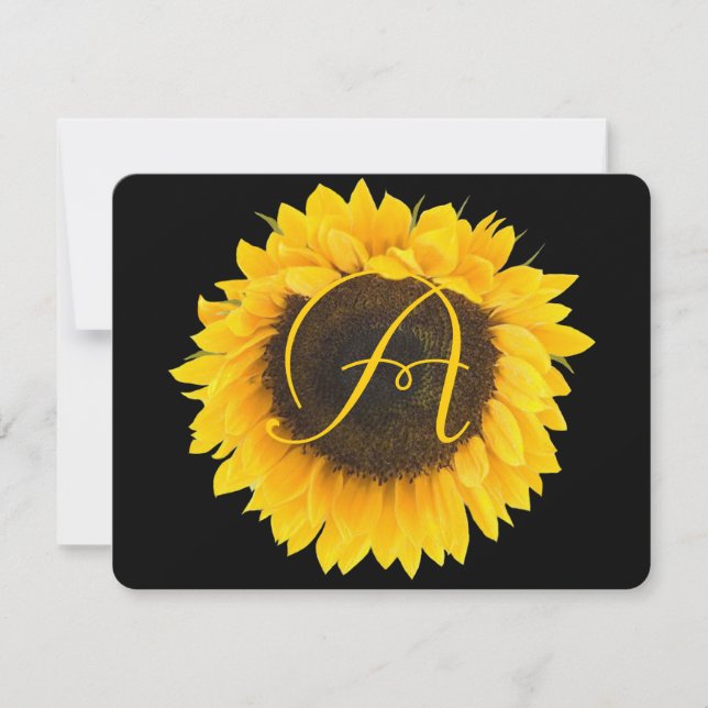 Carte de réponse Tournesol sur fond noir (Devant)
