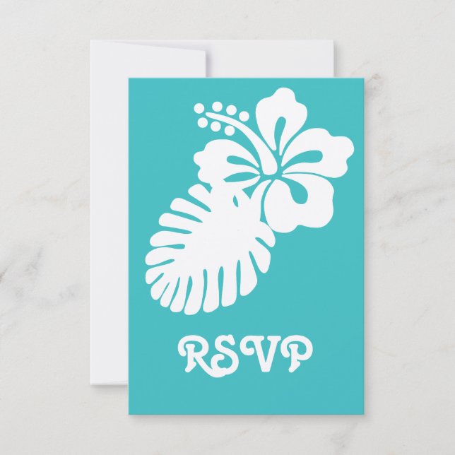 Carte de réponse Tropical Hibiscus en Turquoise (Devant)