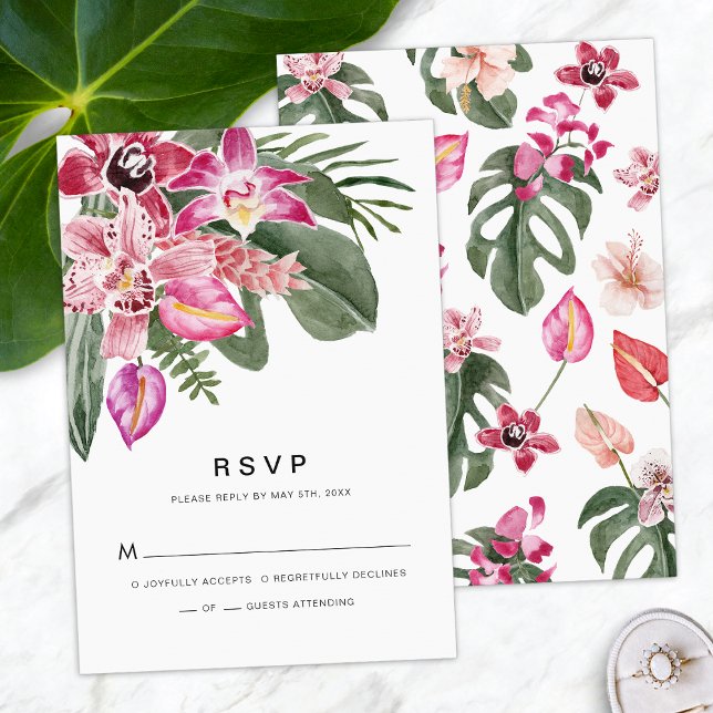 Carte de réponse tropicale RSVP (Tropical Floral Watercolor RSVP Card by Painted Paperie
)