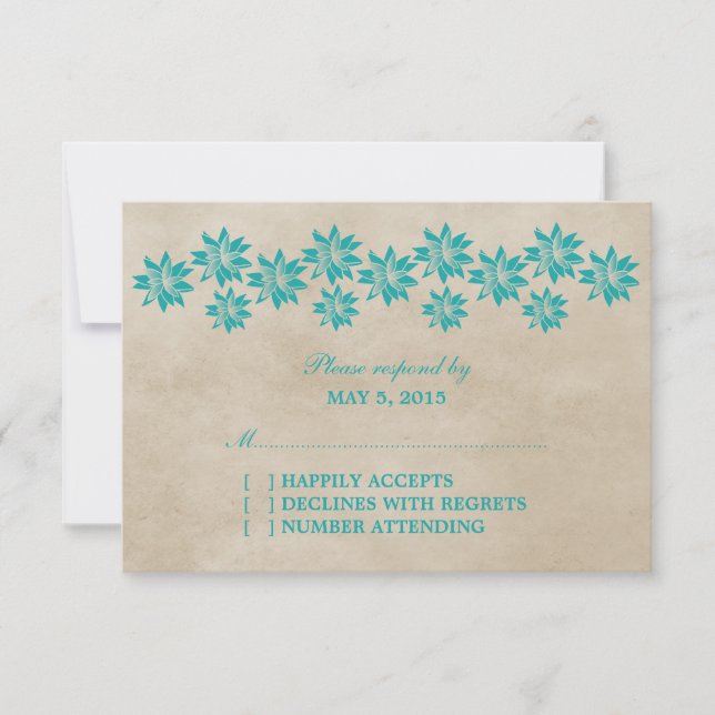 Carte de réponse turquoise Floral Vintage Wedding (Devant)