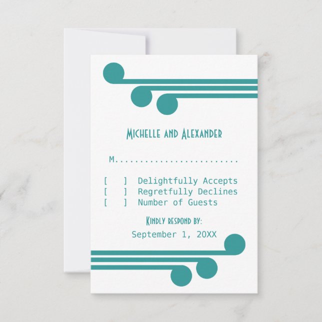 Carte de réponse turquoise simple déco chic (Devant)