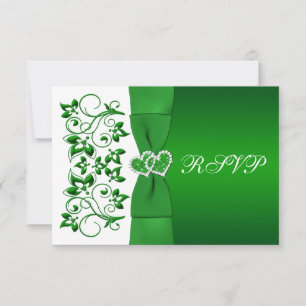 CARTE DE RÉPONSE VERT RIBBON, Blanc Floral