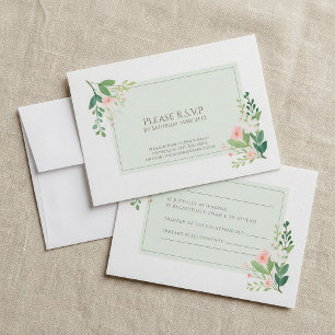 Carte de réponse verte RSVP Floral Aquarelle