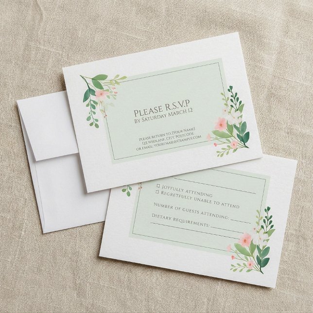 Carte de réponse verte RSVP Floral Aquarelle (Watercolor Floral RSVP green Response Card)