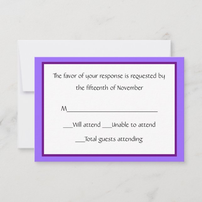 Carte de réponse violet et blanc tout usage (Devant)