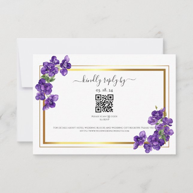 Carte de réponse Violettes Violet Foncé (Devant)