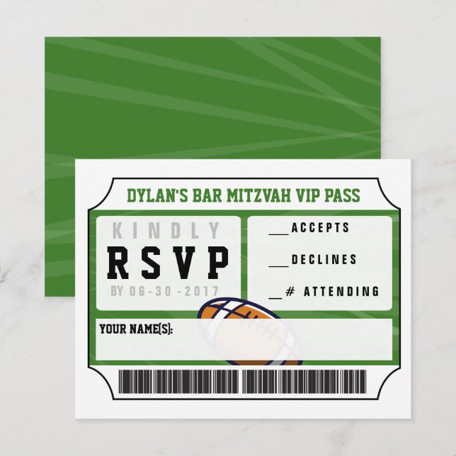 Carte de réponse VIP Football Invitation Bar Mitzv (Devant / Derrière)