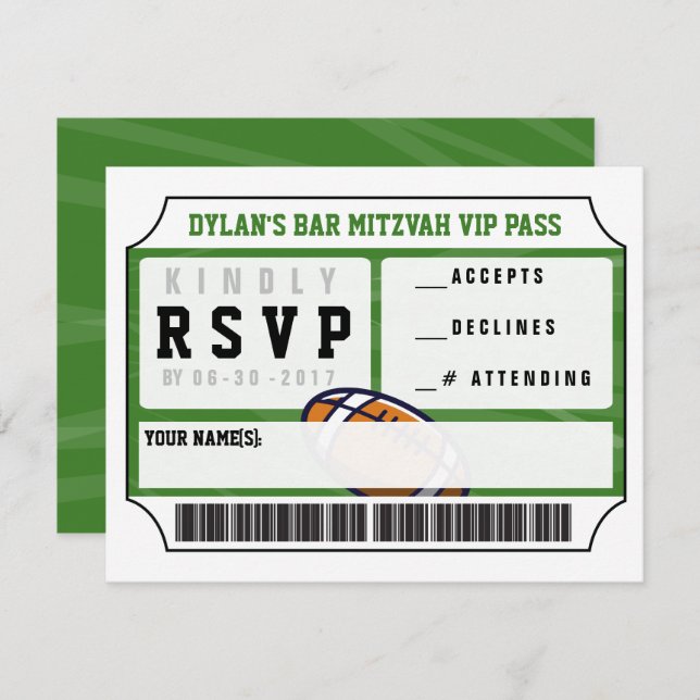 Carte de réponse VIP Football pour invitation de B (Devant / Derrière)