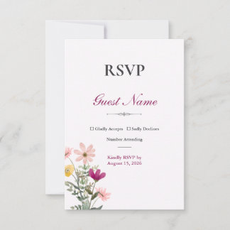 Carte de réponse Wildflower Romance | Floral rose