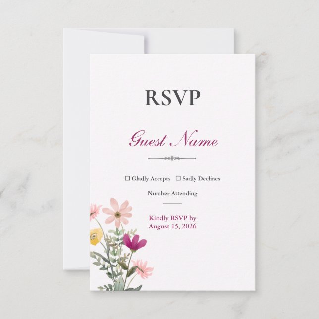 Carte de réponse Wildflower Romance | Floral rose (Devant)