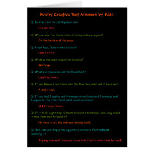 Carte de réponses aux tests pour enfants amusants 