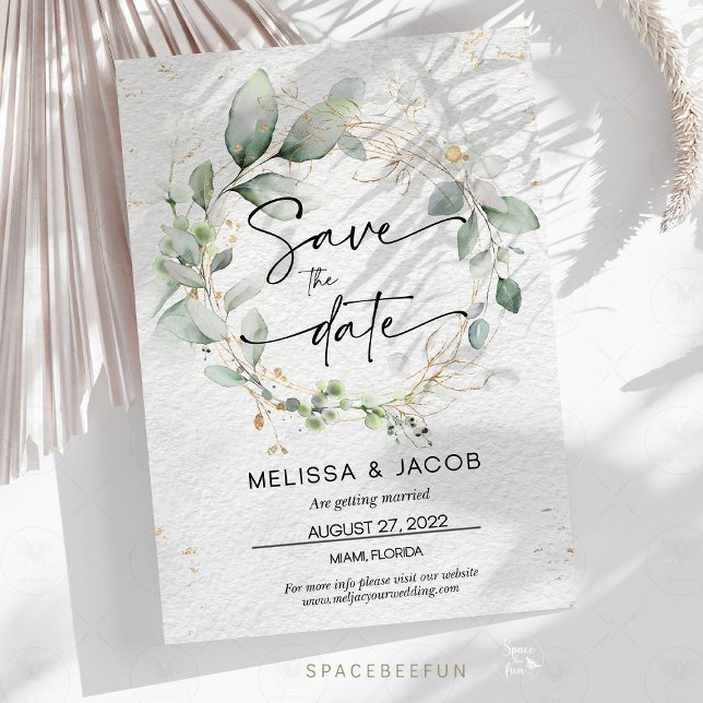 Carte de réservation de date florale de mariage mi (Save the date wedding card, minimalist green wedding, floral wedding stationery, eco-friendly weddin)