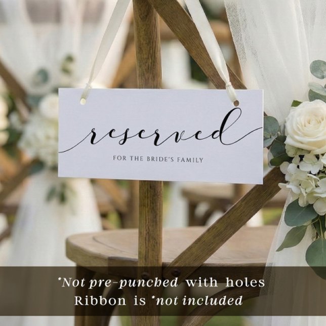 Carte de réservation de mariage moderne en calligr (Wedding reserved cards to hang on chairs in an elegant black and white script - ribbon not included.)
