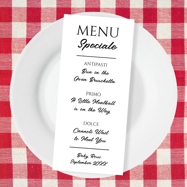 Carte de restaurant italien pour annonce de grosse (Italian Menu Pregnancy Announcement Restaurant)
